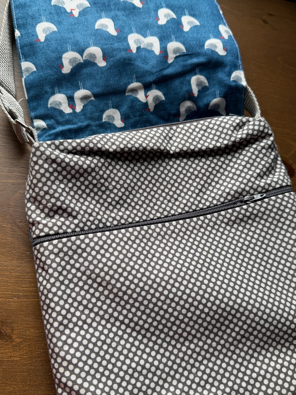 Blue Seagull Print Crossbody Bag with Blue Faux Leather bottom - Picture 4 of 7